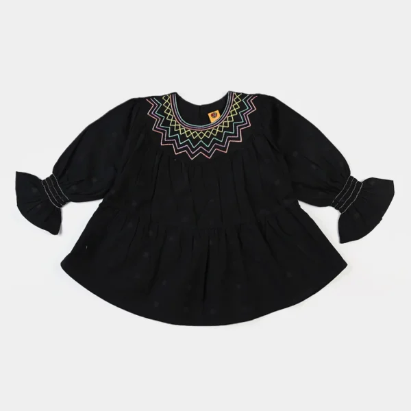 Girls Jacquard EMB Top geometric Effect Black